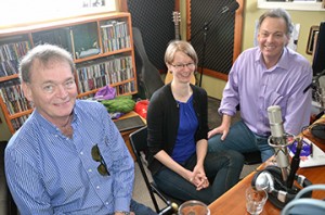 Laurel Ralston, centre, with Conservative candidate Earl Olsen, left, and, Norm Macdonald at Stoke FM studio in Revelstoke.
