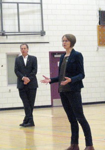 Laurel Ralston speaking during a recent student forum at Golden Secondary School.