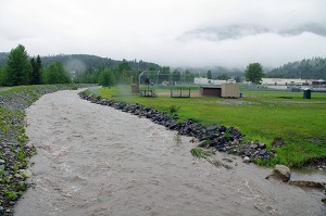 Boivin Creek roils toward the Elk River at Elkford on June 21. Ian Cobb/e-KNOW