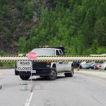 Highway 93 is closed at the Radium Hot Springs Pools entry. Carrie Schafer/Through My Eyes Photography