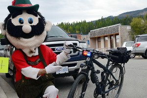 Happy Hans checks out the new lights on the police bike.