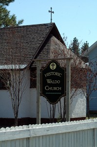 Old Waldo Church, saved from the flooded Kootenay River Valley, now located at Baynes Lake.