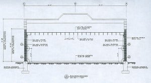 A sectional view of the Cranbrook Waterworks and Electrical Building showing details of roof support system and interior wall construction.  The plan was executed by Nelson Engineering.  Donations to secure the materials for roof and interior wall construction are now being solicited.