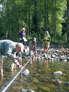 Streamkeepers conduct a cross section to measure area of flow. Photos submitted