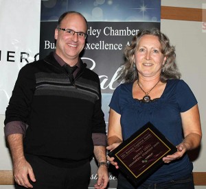 Sean Campbell, Community Futures, with Cheryl, Kimberley Centex, Environmental Stewardship Excellence Award