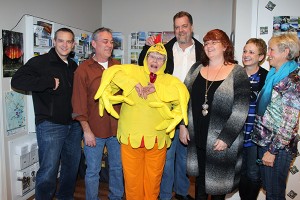 Cranbrook Chamber manager Karin Penner took a turn in the Turkey Drive's turkey suit Dec. 4. Photo by Janice Sommerfeld/snapd