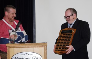 2013 Citizen of the Year Ken Bridge presents the 2014 honour to Derek.