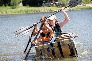 Ryder and Dagen Duczek and their cousin Madison Reynolds were dubbed the “National Team” by the event MC in the cardboard boat race, as they had B.C. and Saskatchewan in their boat.  The trio paddled to a second place victory out of the more than 13 boat entered.