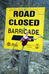 The Ram Creek FSR closure east of Ram Creek Hot Springs. e-KNOW images