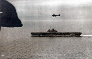 5 EF Aircraft flying overhead above carrier (Photo courtesy of Bud Abbott)