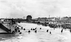 Canadian troops storm ashore at Juno Beach, June 6, 1944.