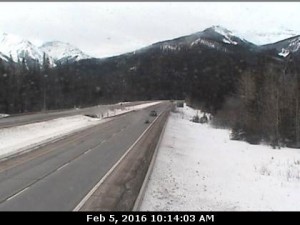  Hwy 1, west of Banff and east of Sunshine Ski Hill overpass in Alberta, looking west. All images from DriveBC