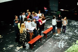 The cast of Mary Poppins rehearse Supercalifragilisticexpialidocious.