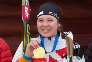 Molly Miller receiving one of her two gold medals at the 2016 BC Winter Games. credit: BC Winter Games volunteer photographers