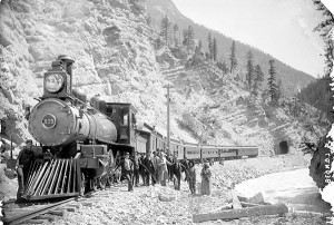 Pacific Express in Kicking Horse Canyon. C.P.R., near Golden - City of Vancouver Archives