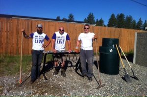 New bike rack, Telus employees, Andy, Ian and Granden.