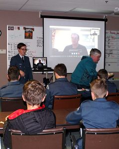 The Air Cadets Skyped the news to Joel O'Sullivan of his recent award for top air cadet in the province. (Photo S.L. Furedi)