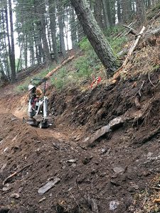 Working through some bedrock exposed when constructing the side hill trail to the 1400 mm culvert site.