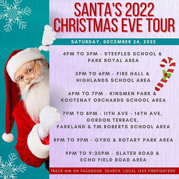 Schedule set for Santa’s Christmas Eve tour of Cranbrook Cranbrook