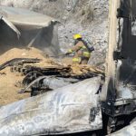 South Country firefighters tackling tractor trailer fire